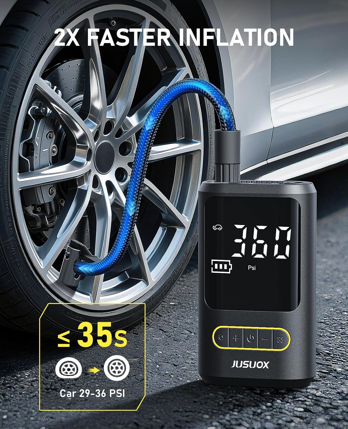 Tire Inflator Portable Air Compressor, Electric Bike Pump with Digital Pressure Gauge, 150 PSI Cordless Air Pump for Car Tires, Motorcycle, Bicycle, Ball with Auto Shutoff, LED Light