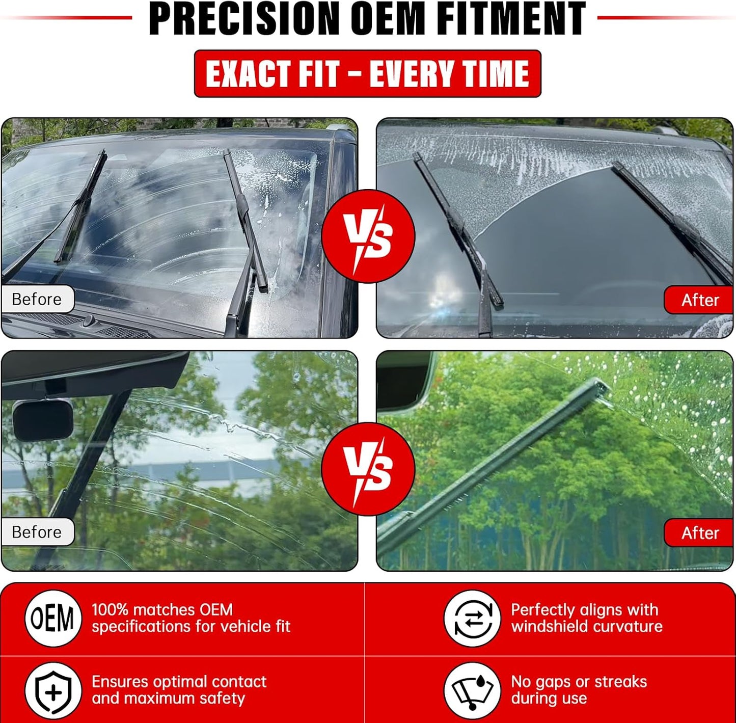 Windshield Wiper Blades - Replacement Set for Volkswagen Golf (2015-2021) & e-Golf (2015-2020) - Front & Rear (26", 18", 11") - Pack of 3