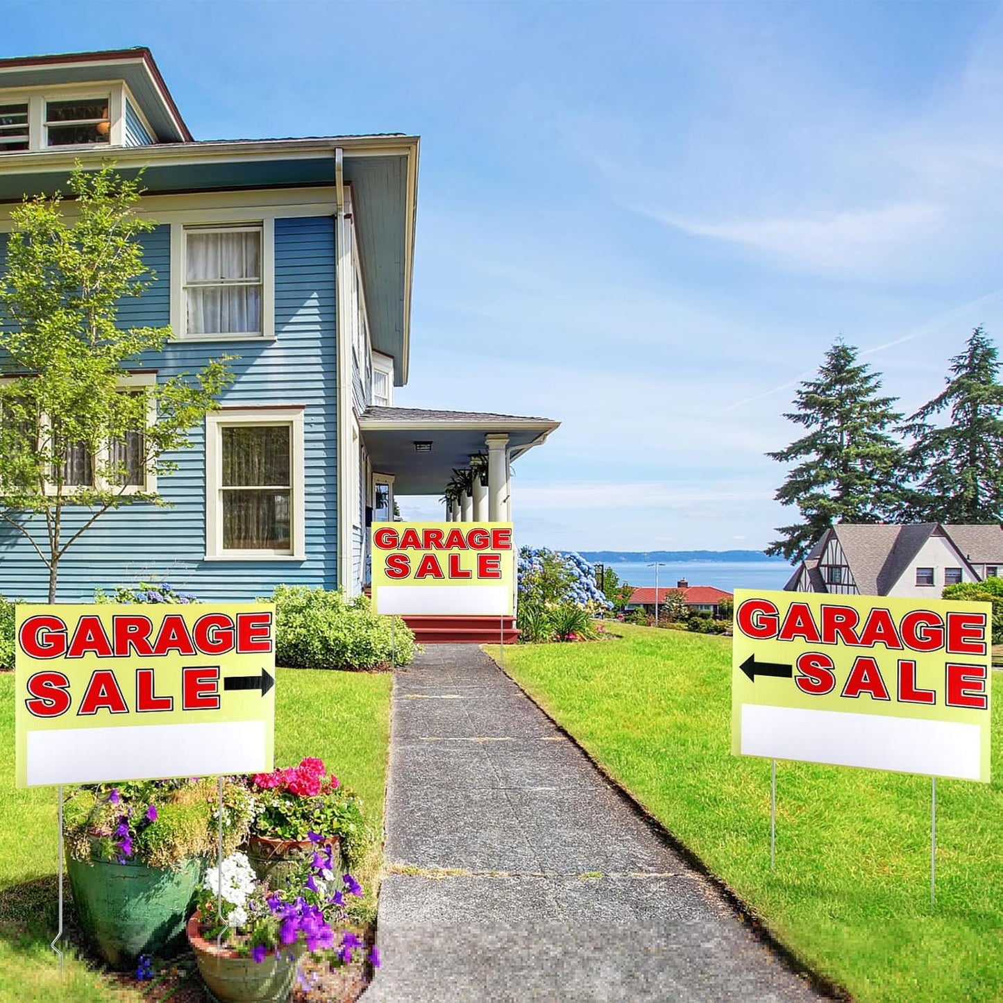 Marsui 3 Pcs Garage Sale Sign 23.6 x 15.7 Inch Double Sided Garage Sale Sign with Stakes Blank Corrugated Plastic Yard Signs with Directional Arrow and Metal Stake