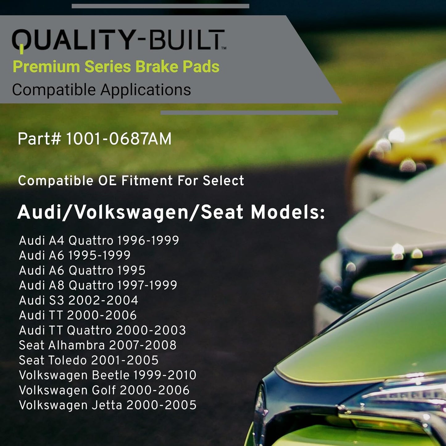 Premium Semi-Metallic Front Brake Pads (1001-0687AM) Compatible with 1995-2010 Audi/Volkswagen (A4 Quattro/A6/A6 Quattro/A8 Quattro/Beetle/Golf/Jetta/S3/TT/TT Quattro & More)