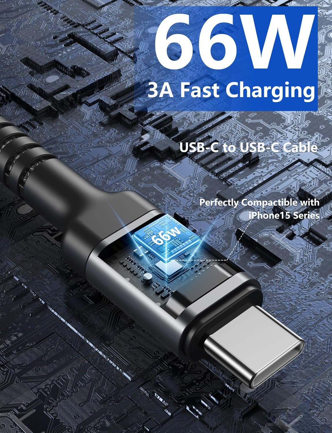 USBC to USBC Cable 10FT, 2Pack USB C Charger Cable, Long Type C Fast Charging Cable Nylon Braided USB-C Charger Cord Compatible with iPhone 16/15/Pro/Plus/Pro Max/Samsung Galaxy S23/LG/Switch