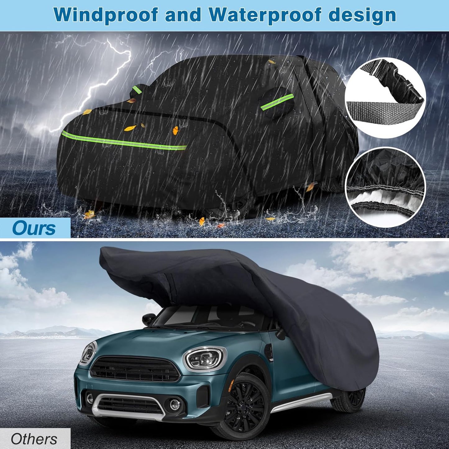 Full Car Covers for 2014-2025 Mini Cooper/Cooper S/Hardtop/Clubman/Countryman 4 Door, Car Cover Waterproof Heavy Duty All-Weather Protection with Door Zipper & Storage Bag
