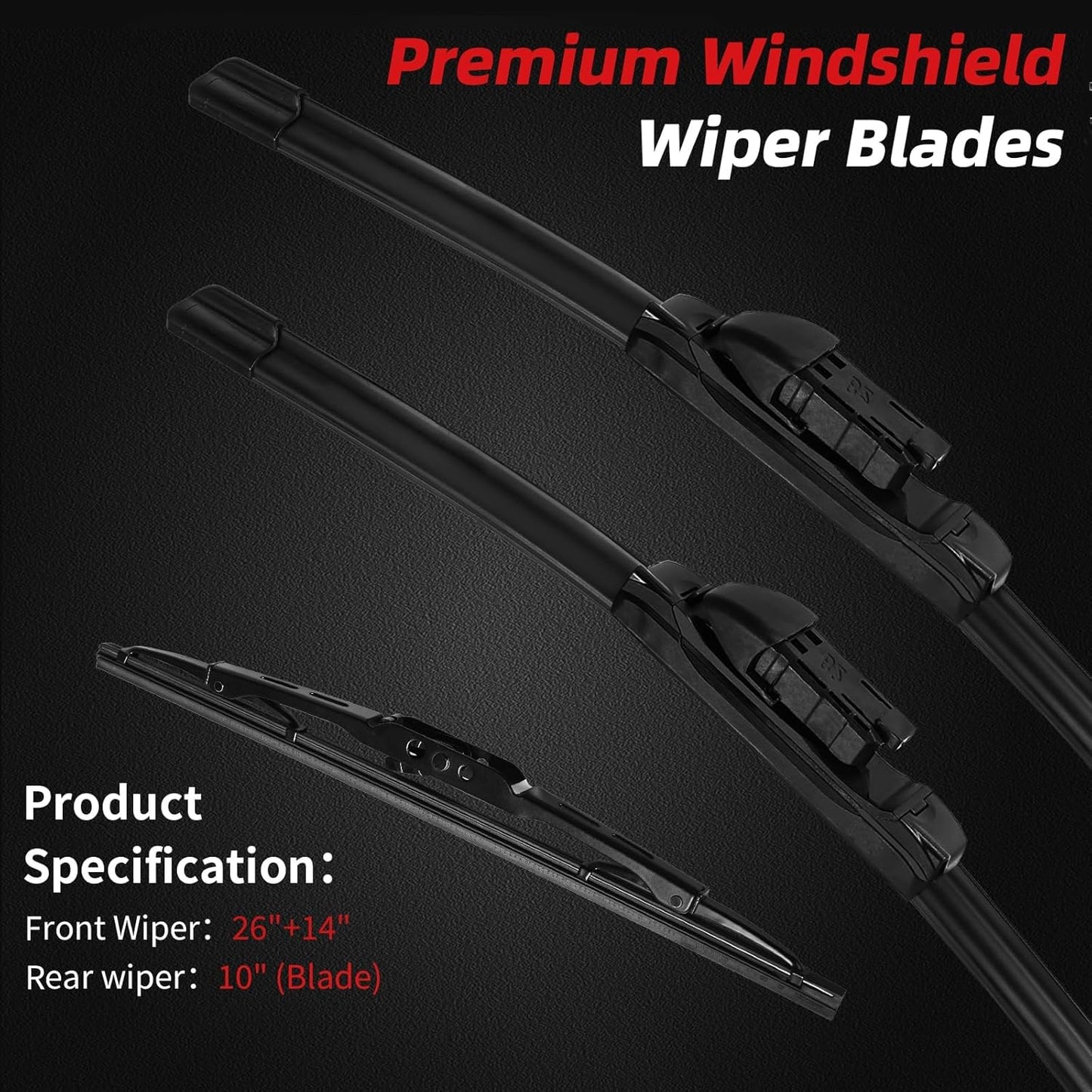 OTUAYAUTO Premium Windshield Wiper Blades - Replacement for Chevrolet Trax 2015-2023, Buick Encore 2013-2022 All-Weather Performance Front and Rear Wiper Blades Top Lock - 26"+14"+10" (Pack of 3)