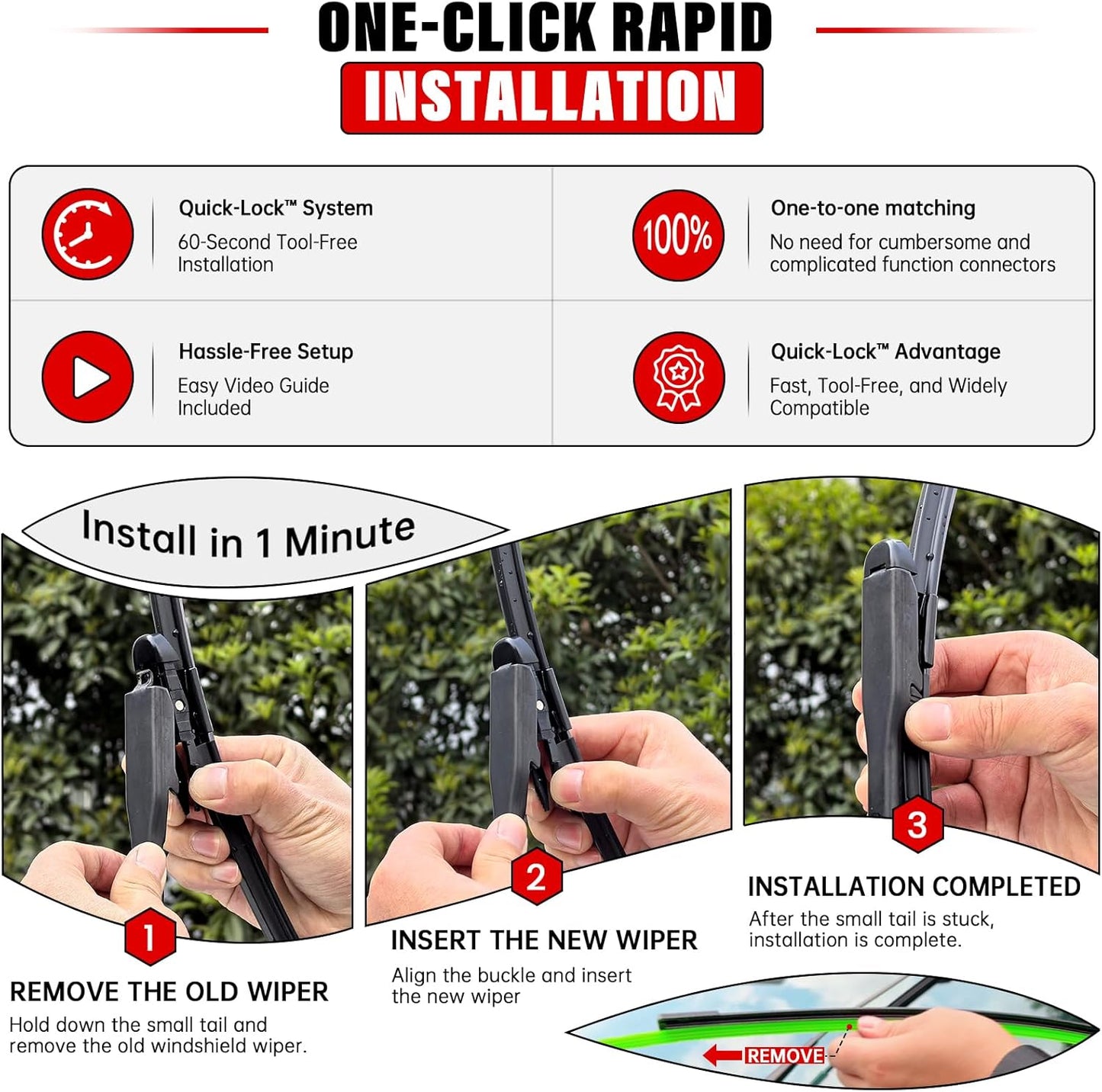 Windshield Wiper Blades Replacement for 2015-2023 Ford Edge Original Factory Quality Front Rear Wipers Blade Set for My Car - 28" 28" 15" (Pack of 3)