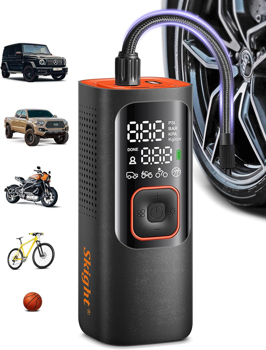 Tire Inflator Portable Air Compressor - Powerful 160PSI & 2X Faster, Accurate Pressure LCD Display, Cordless Easy Operation - Portable Air Pump for Car, Motorcycle, E-Bike, Ball