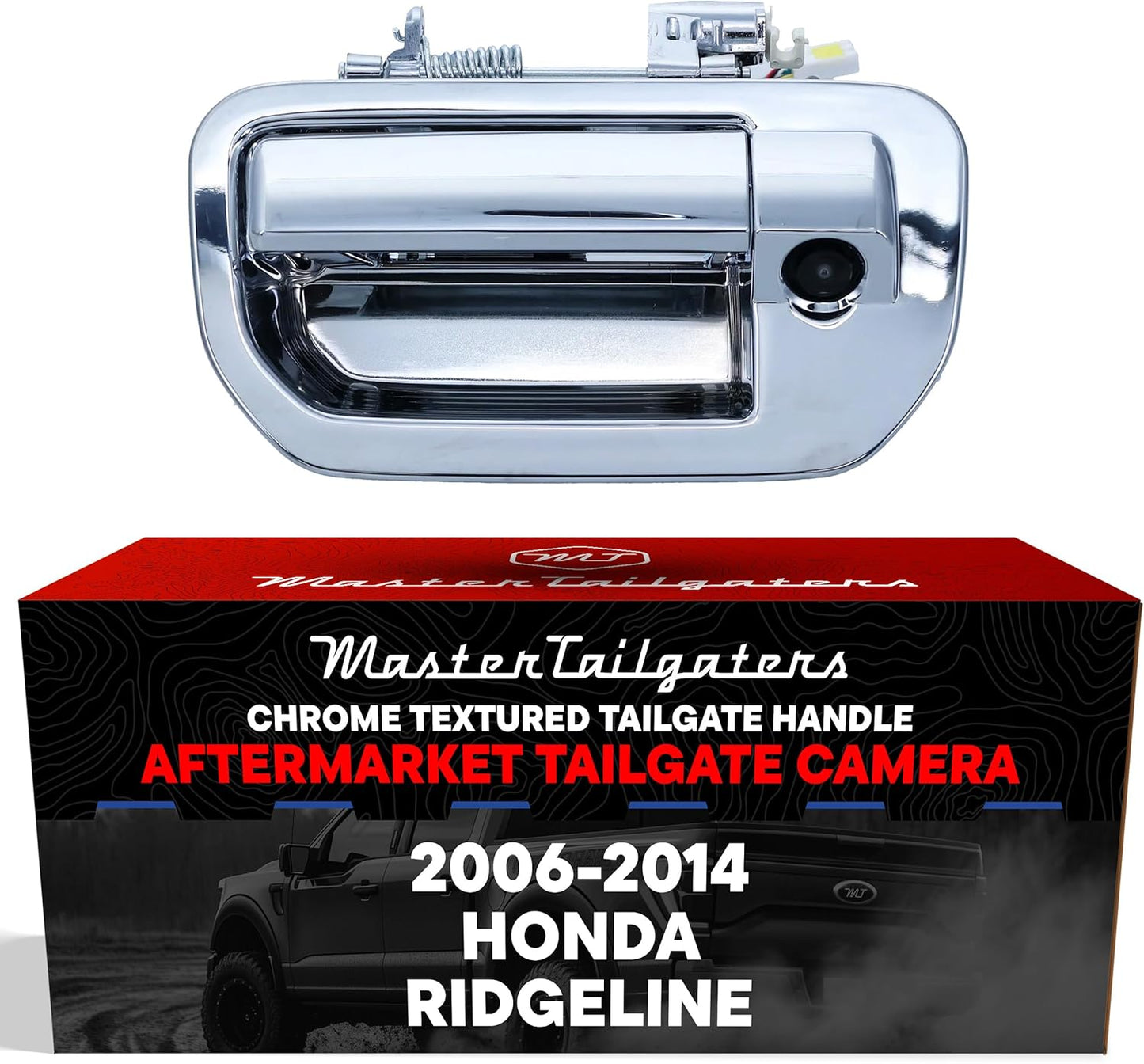 Master Tailgaters Chrome Tailgate Handle with Backup Camera Replacement for Honda Ridgeline (2006-2014) | IP68 Waterproof | Parking Grid Lines Available | Easy to Install