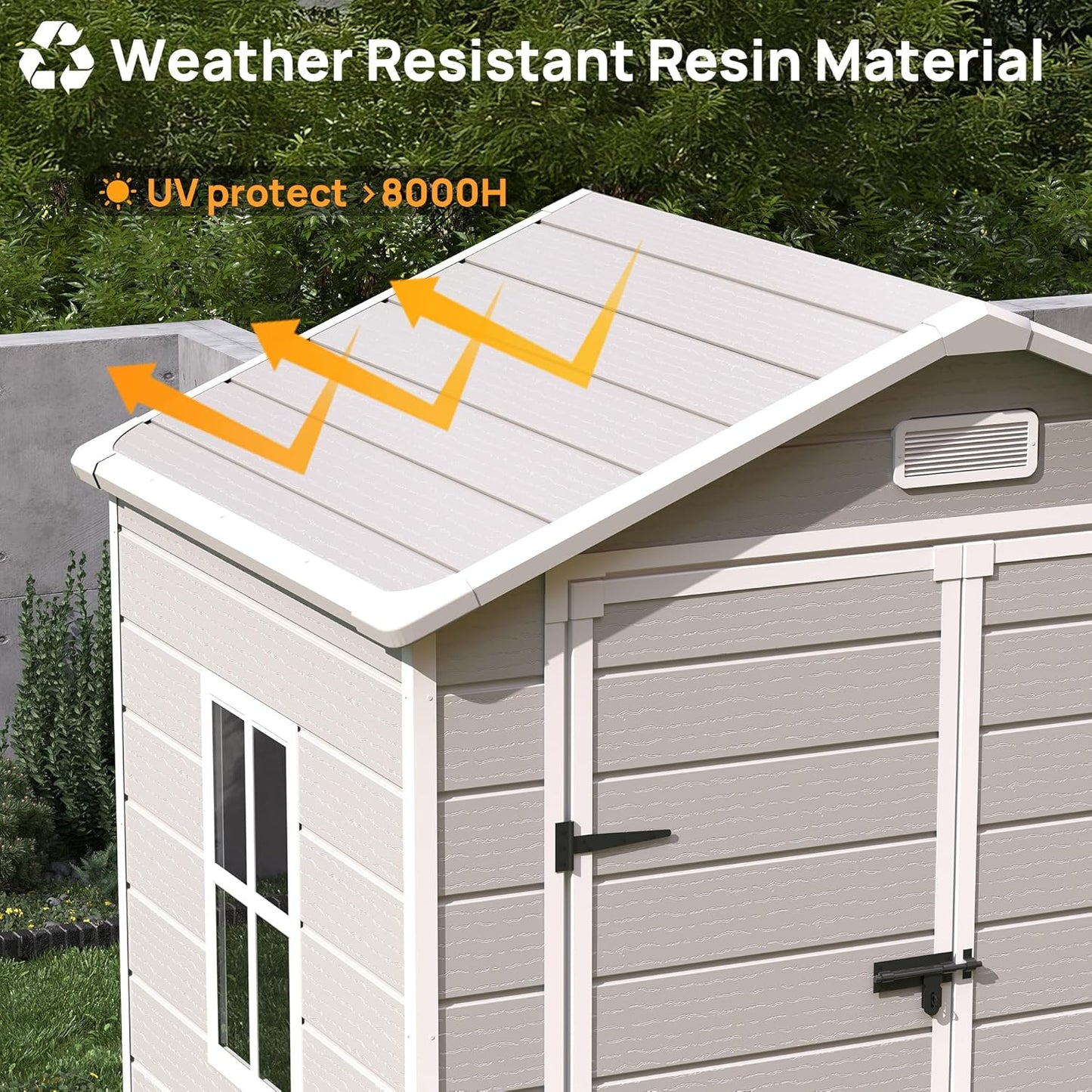 Resin Outdoor Storage Shed with Floor, 6x6 FT Plastic Garden Shed, Lockable Door & Window, Waterproof Tool Shed for Bike, Garbage Can, Lawn Mower, Patio Furniture Bedge