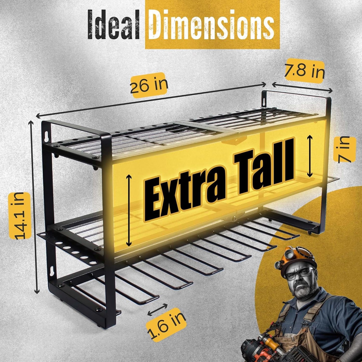 Power Tool Organizer Wall Mount 3 Tier 7 Drill Holders support up to 300Lbs - Metal Cordless Garage Wall Organizer for Cordless Drill, drill holder Rack Suitable for workshop organizers and storage