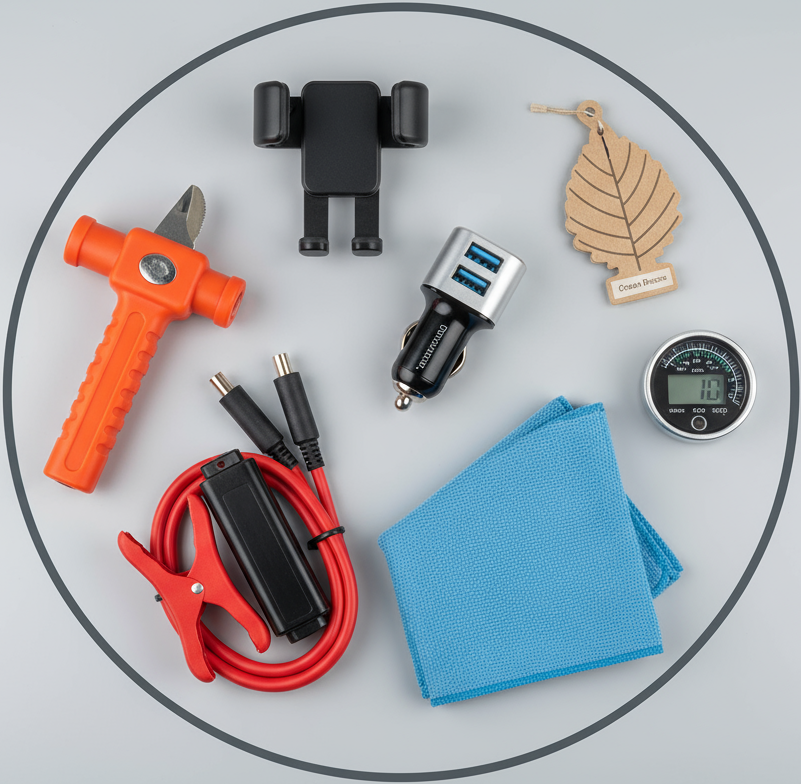 circle photo of car accessories, make a real photo